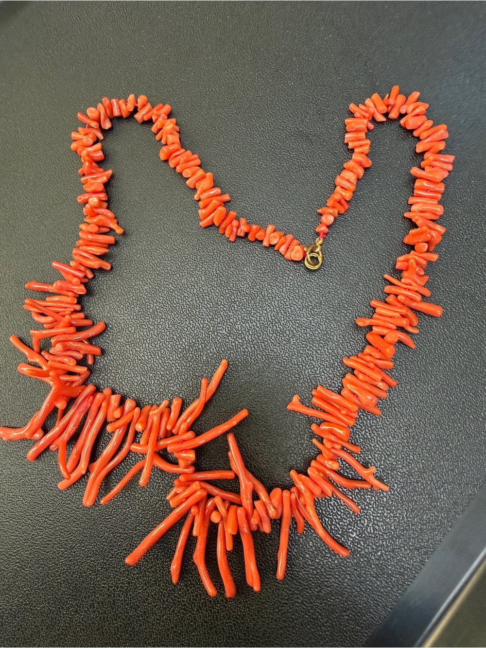 Vintage dark orange red coral branch necklace